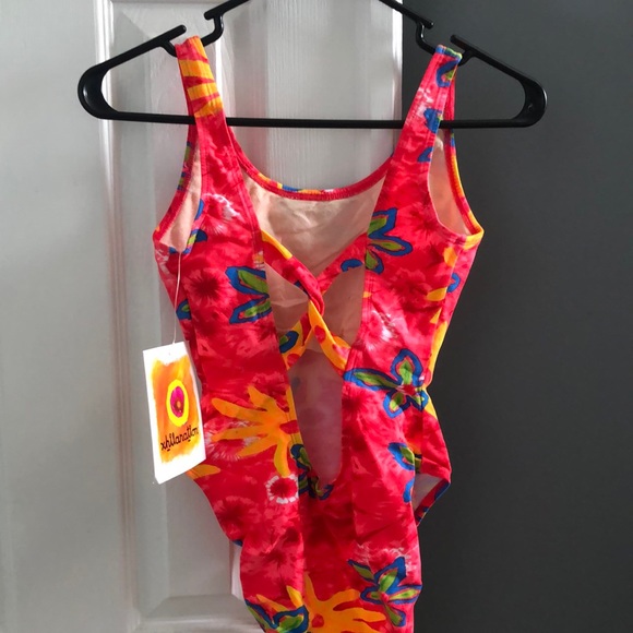 Vintage Y2K Neon Floral Xhilaration One Piece 90s Swim Bikini Beach - Picture 5 of 8